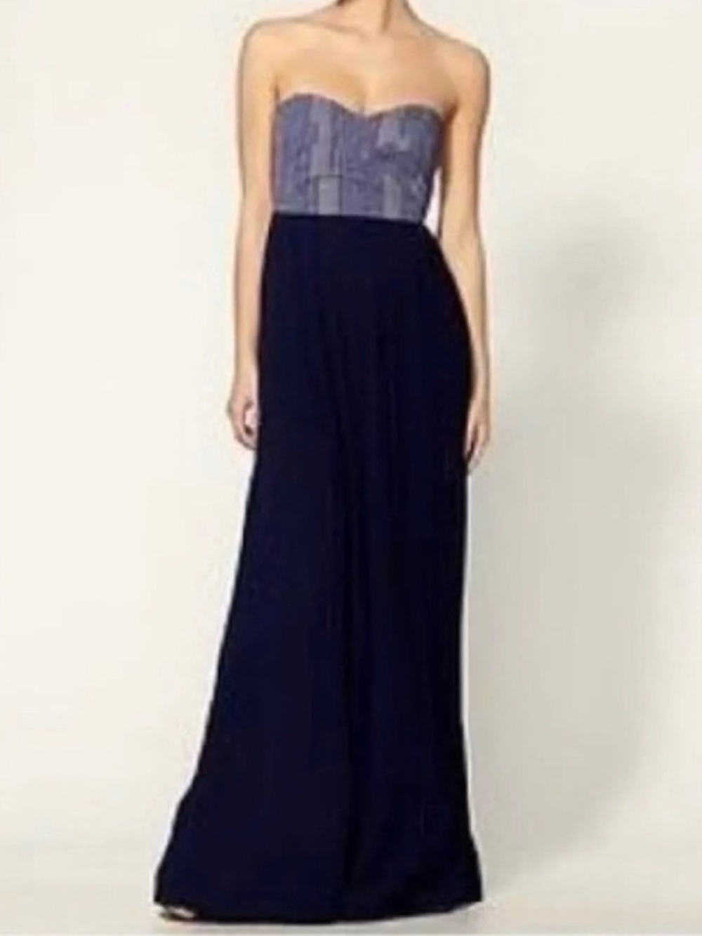 Sabine Anthropologie Women M Navy Blue Pleated Strapless Maxi Dress